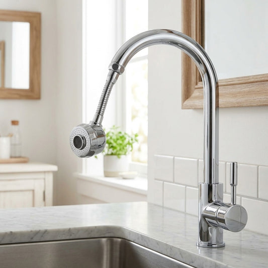 Lagomel faucet aerator in chrome, set in a Modern bathroom
