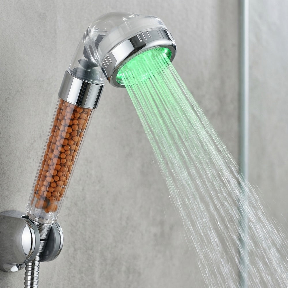 Lagomel hand shower in electroplated, set in a Contemporary bathroom