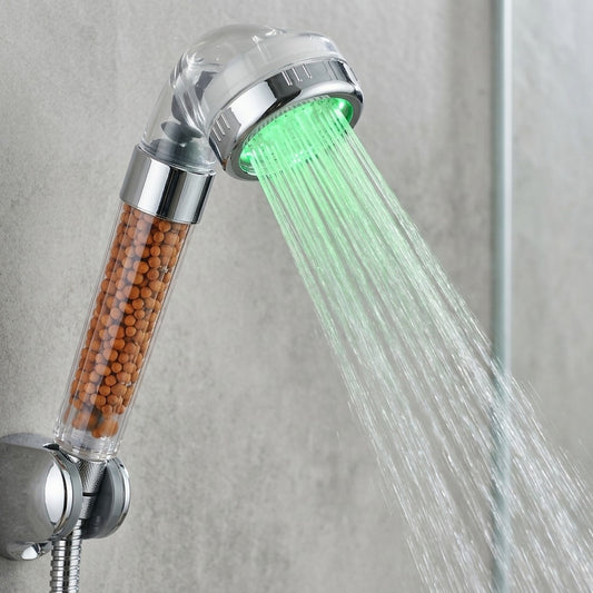Lagomel hand shower in electroplated, set in a Contemporary bathroom