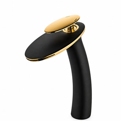 Two-Tone Matte Black Gold Waterfall Bathroom Faucet, Single-Hole Single-Handle Faucet