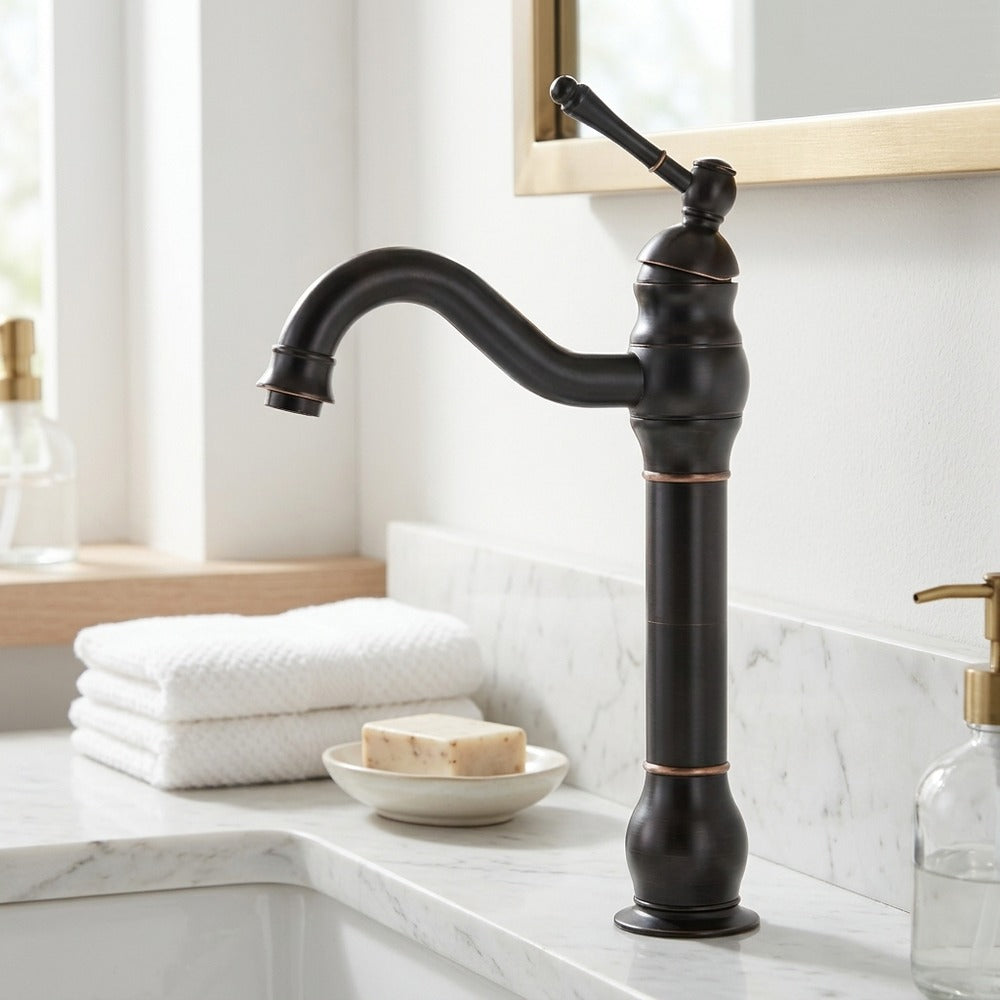 Lagomel single-handle vessel sink faucet, set in a Traditional/Classic bathroom