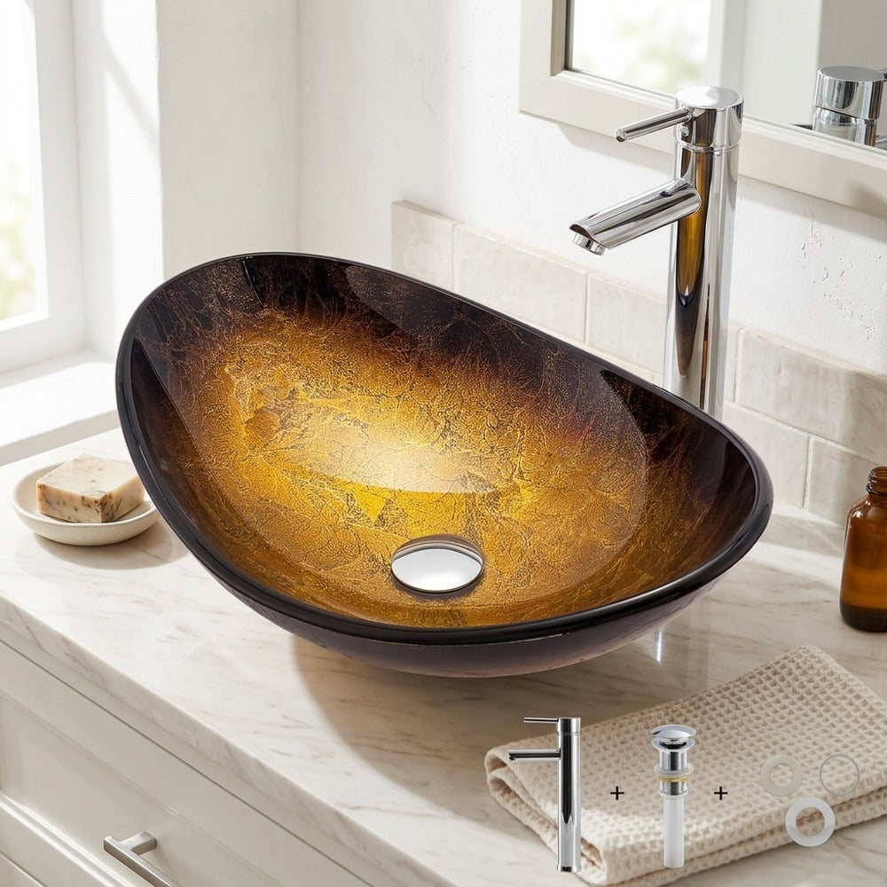 Lagomel single-handle faucet and sink set in chrome, two-tone / mixed finish, set in a Contemporary bathroom