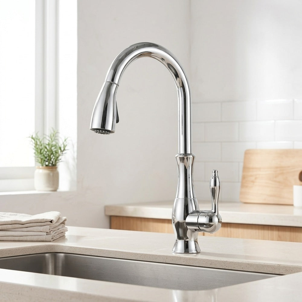Lagomel single-handle pull-down kitchen faucet, set in a Modern/Contemporary kitchen