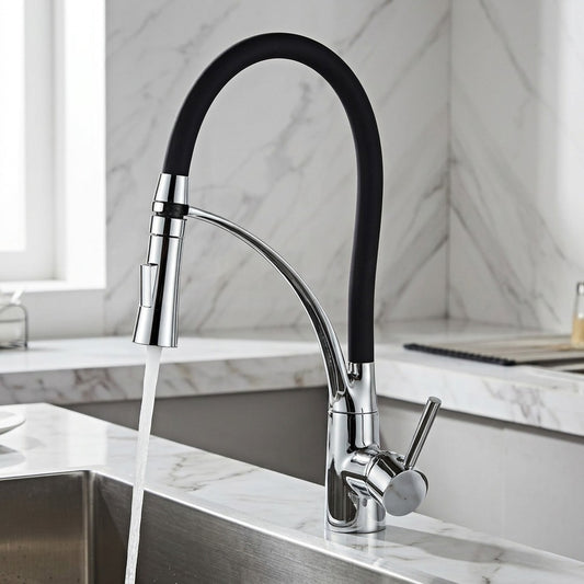 Lagomel single-handle pull-down kitchen faucet in chrome, oil-rubbed bronze, brushed nickel, set in a Modern/Industrial kitchen