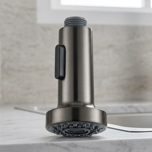 Lagomel replacement spray head in brushed nickel, set in a Contemporary kitchen