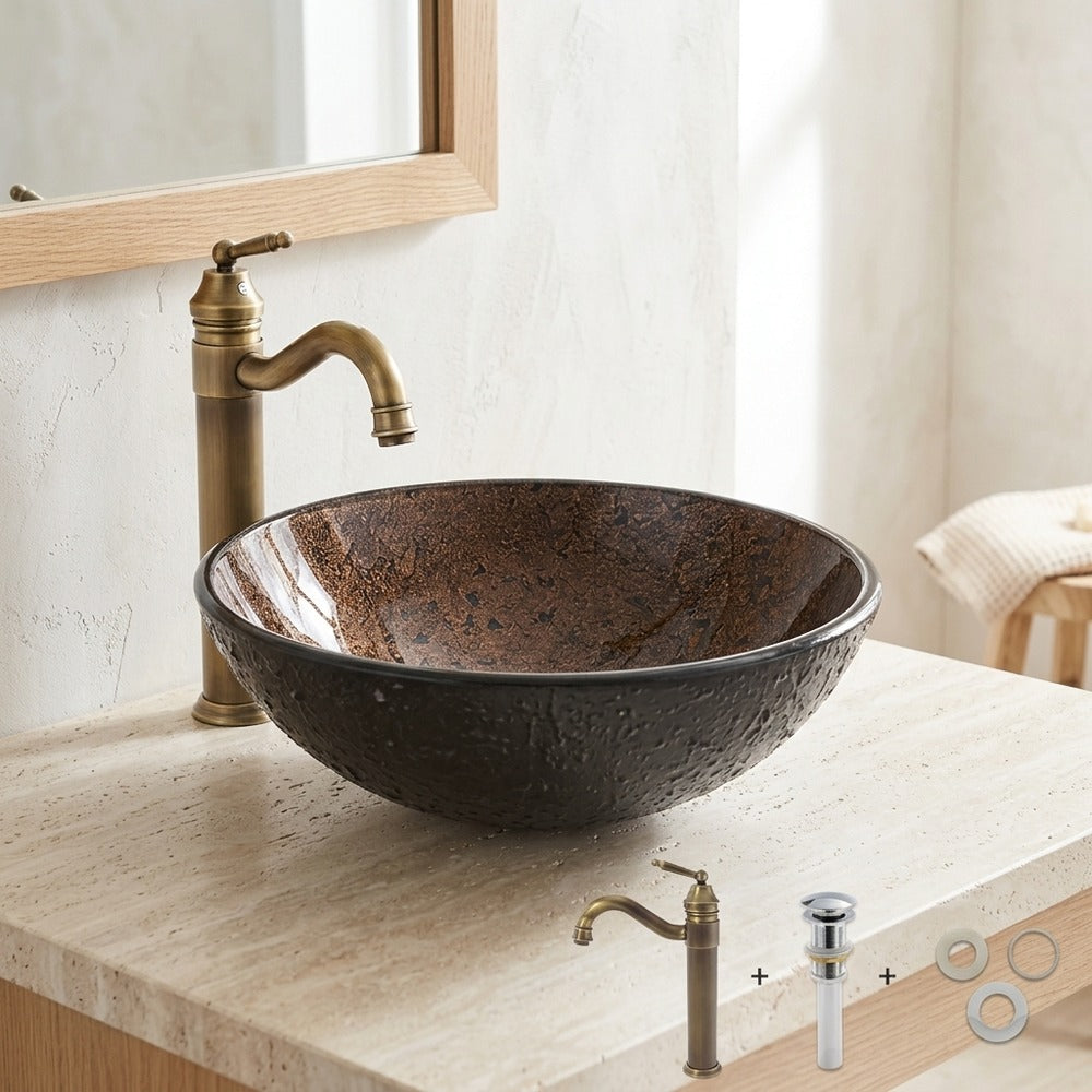 Lagomel single-handle faucet and sink set in two-tone / mixed finish, antique brass, chrome, set in a Vintage/Traditional/Classic bathroom