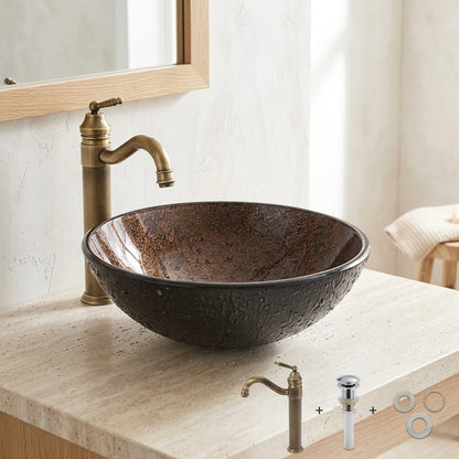 Lagomel single-handle faucet and sink set in two-tone / mixed finish, antique brass, chrome, set in a Vintage/Traditional/Classic bathroom