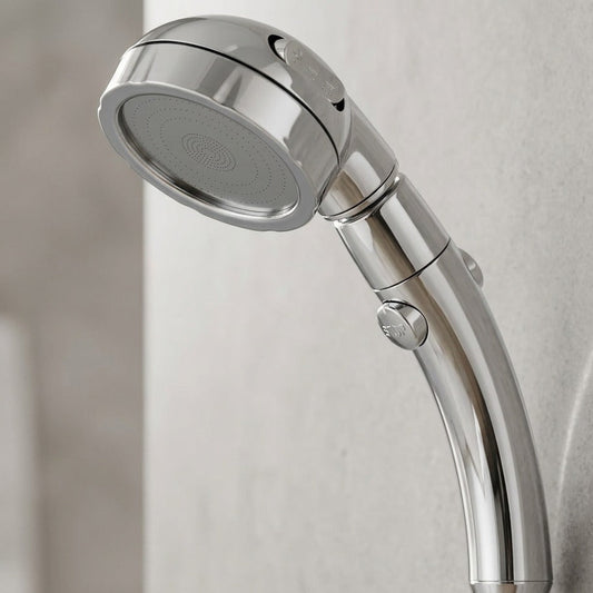 Lagomel hand shower in chrome, matte white, set in a Contemporary bathroom