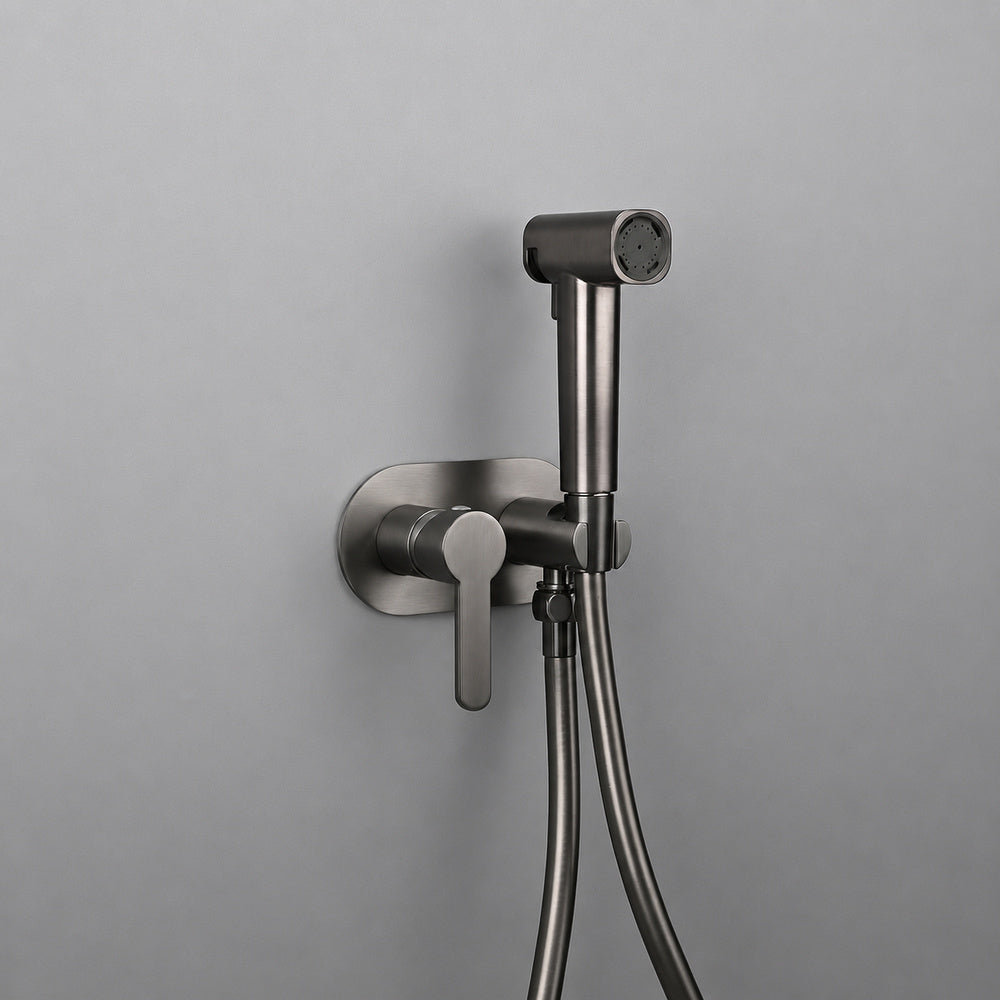 Wall-Mount Hot, Cold Bidet Sprayer Faucet, Modern Single-Handle Brass Valve Set, Gunmetal / Matte White / Matte Black / Chrome / Brushed Gold