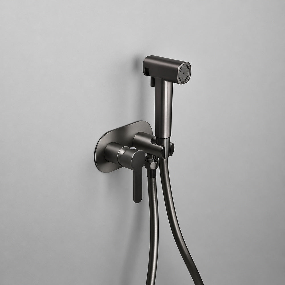 Wall-Mount Hot, Cold Bidet Sprayer Faucet, Modern Single-Handle Brass Valve Set, Gunmetal / Matte White / Matte Black / Chrome / Brushed Gold
