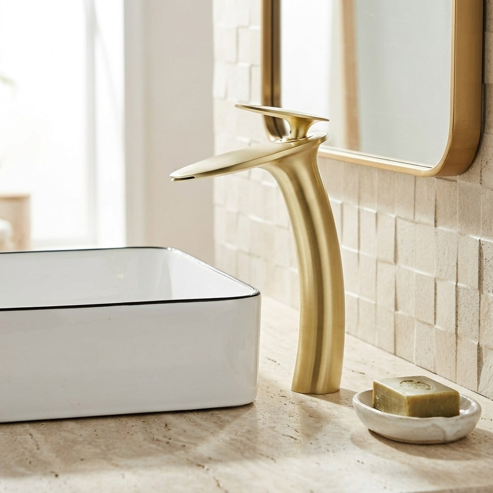 Lagomel waterfall single-handle vessel sink faucet, set in a Modern/Contemporary bathroom