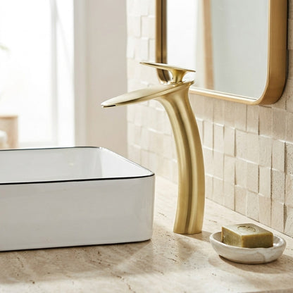 Lagomel waterfall single-handle vessel sink faucet, set in a Modern/Contemporary bathroom
