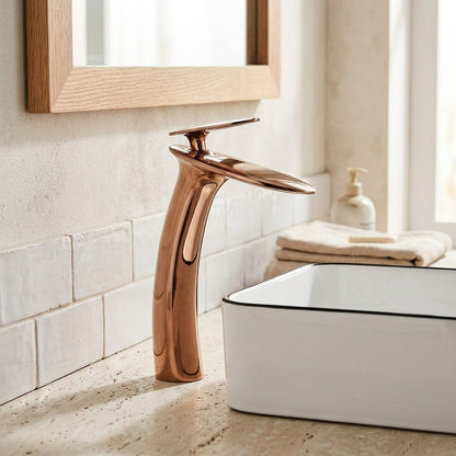 Lagomel waterfall single-handle vessel sink faucet, set in a Modern/Contemporary bathroom