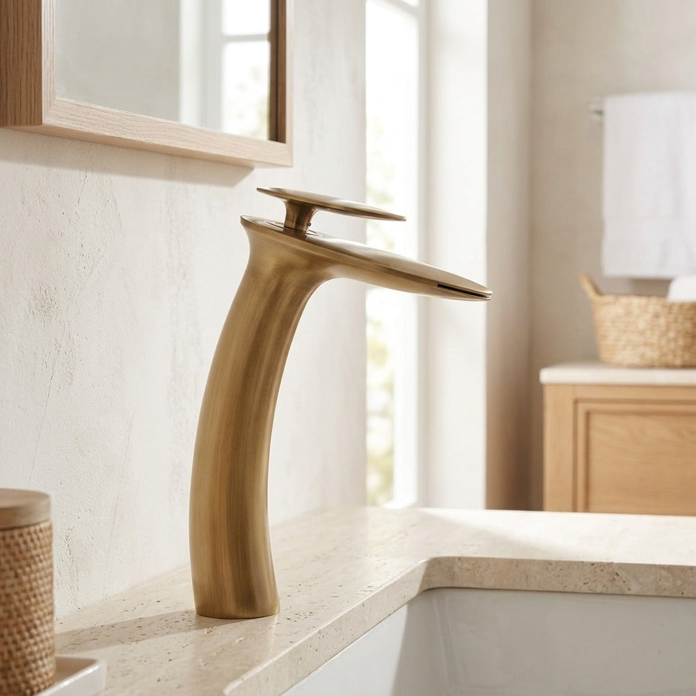 Lagomel waterfall single-handle vessel sink faucet, set in a Modern/Contemporary bathroom