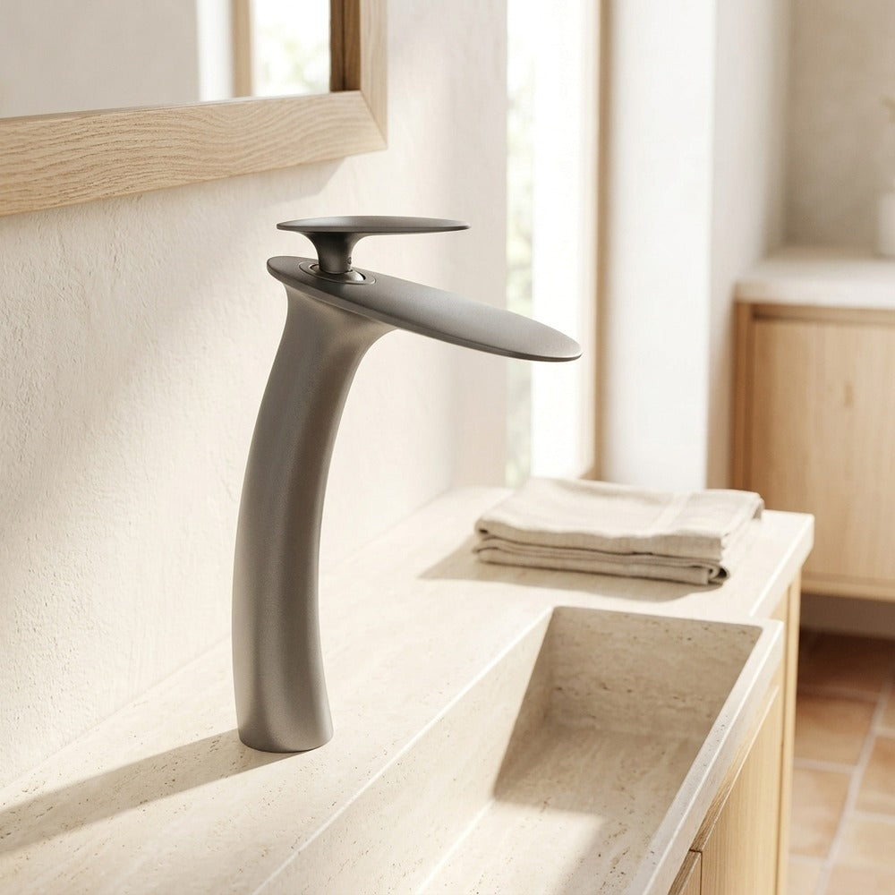 Lagomel waterfall single-handle vessel sink faucet, set in a Modern/Contemporary bathroom