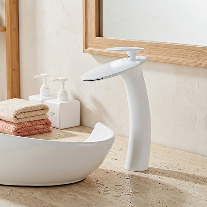Lagomel waterfall single-handle vessel sink faucet, set in a Modern/Contemporary bathroom