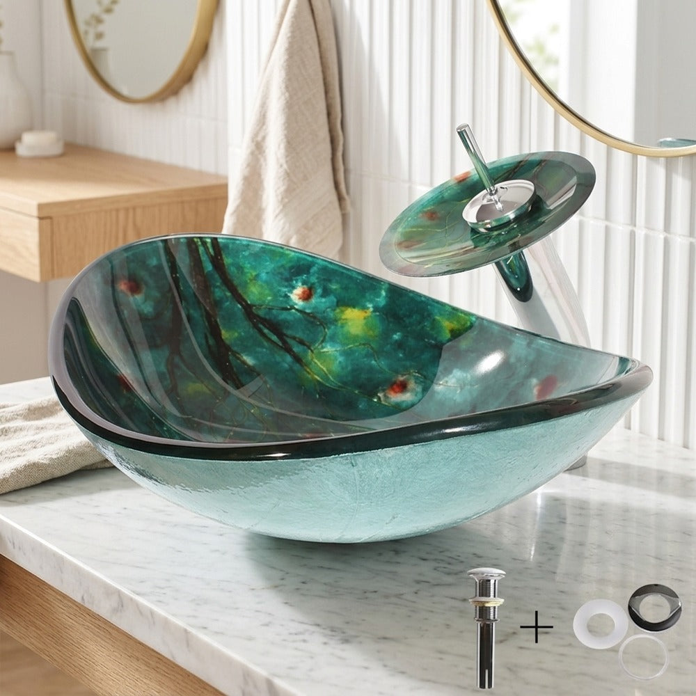 Lagomel waterfall single-handle faucet and sink set in chrome, set in a Contemporary bathroom