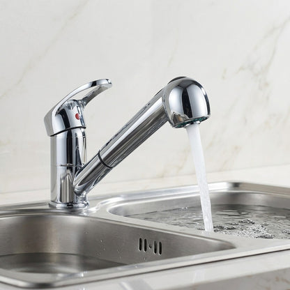 Lagomel single-hole single-handle pull-out kitchen faucet in chrome, set in a Minimalist kitchen