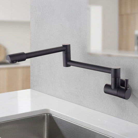 Lagomel wall-mounted pot filler in matte black, set in a Contemporary/Modern bathroom