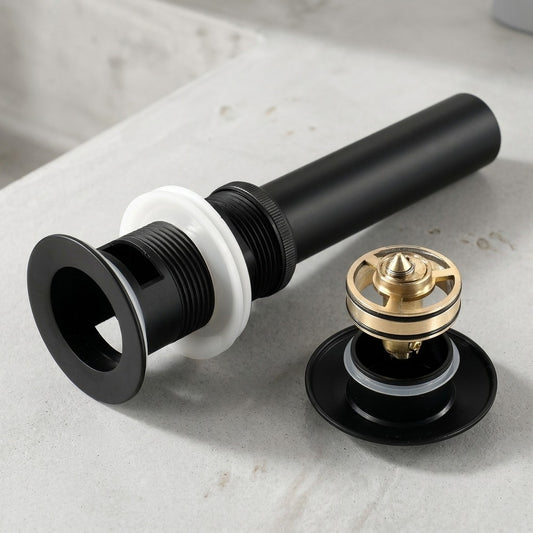 Lagomel bathroom sink drain in matte black, set in a Contemporary bathroom