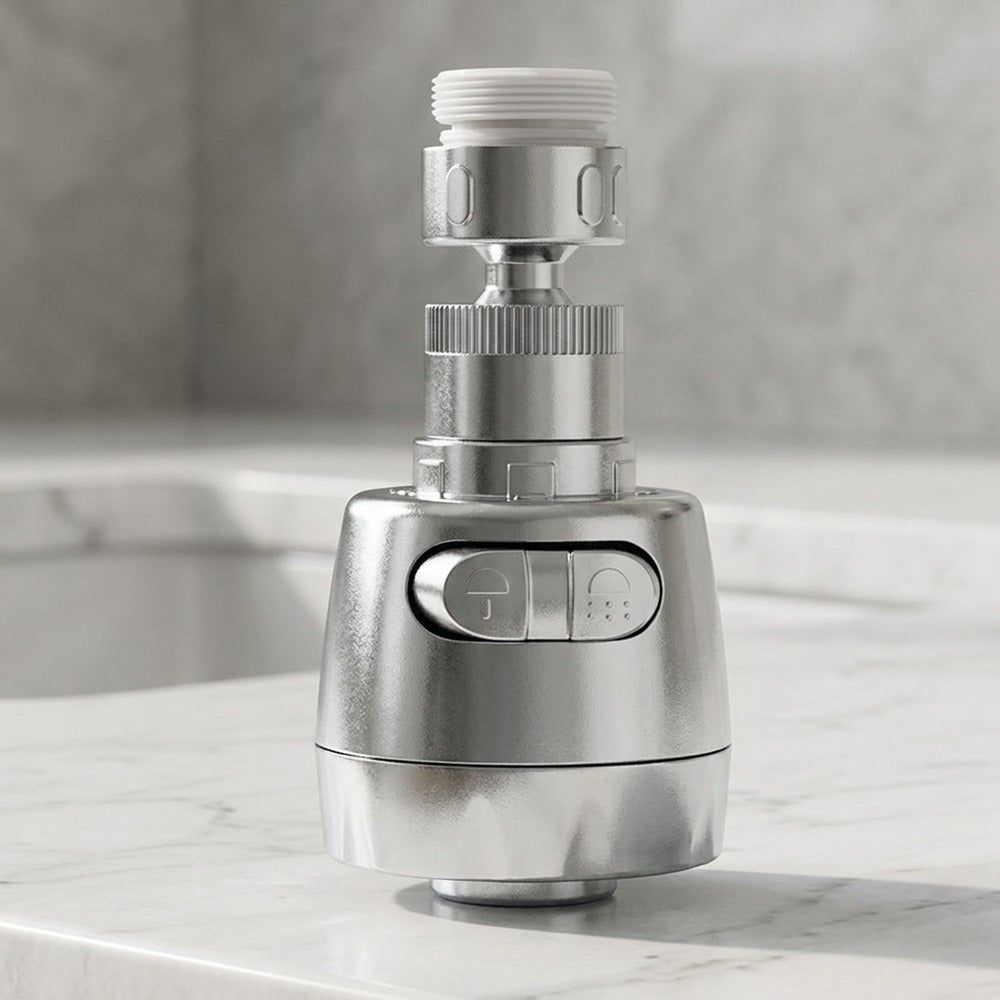 Lagomel faucet aerator in chrome, set in a Modern bathroom