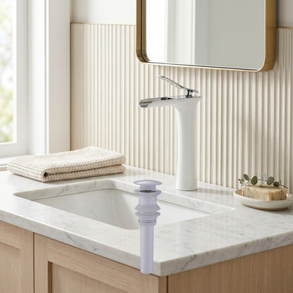 Lagomel single-hole waterfall vessel sink faucet, set in a Modern/Contemporary bathroom