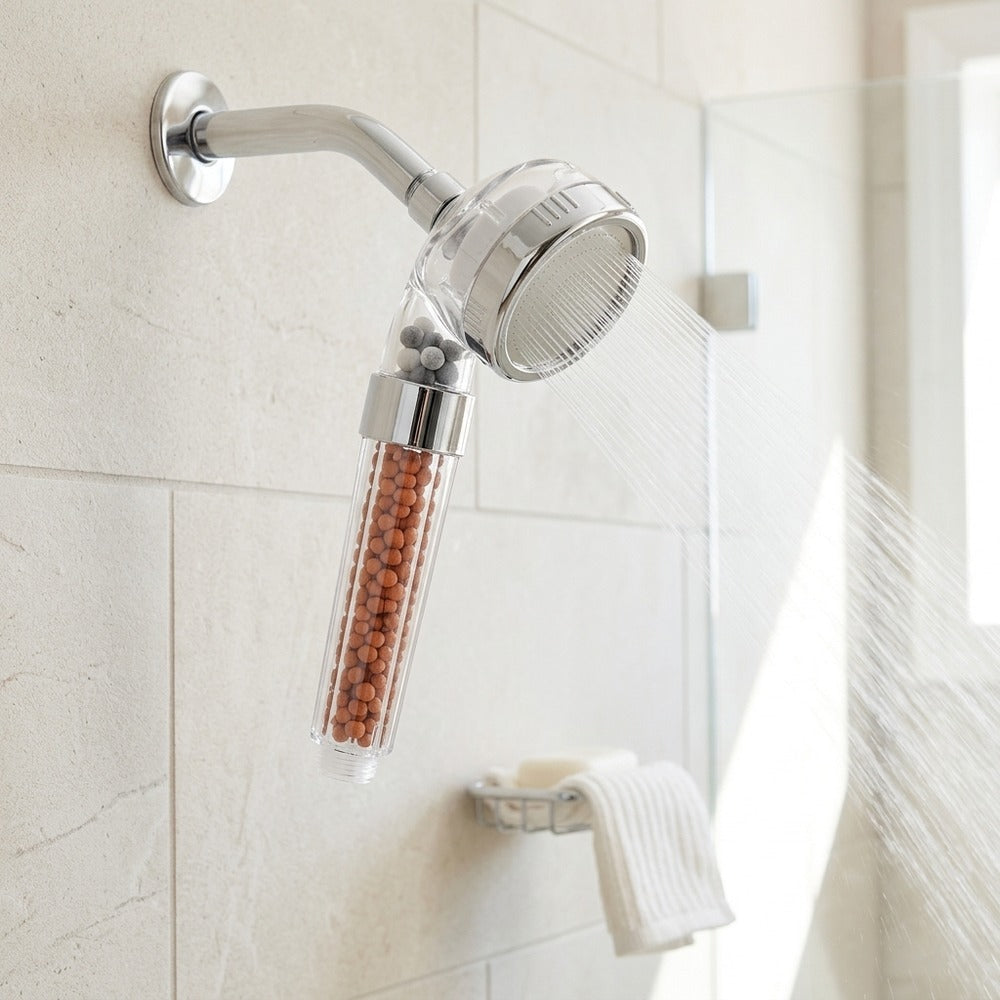 Lagomel hand shower in chrome, set in a Contemporary bathroom