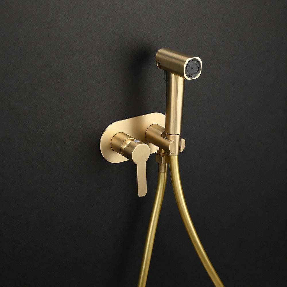 Wall-Mount Hot, Cold Bidet Sprayer Faucet, Modern Single-Handle Brass Valve Set, Gunmetal / Matte White / Matte Black / Chrome / Brushed Gold