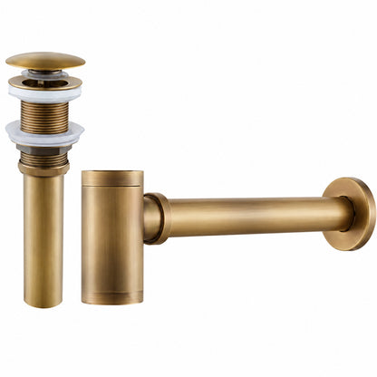 Contemporary Brass Pop-Up Sink Drain with Overflow, Wall-Mounted Bottle P-Trap Waste Assembly, Antique Brass / Chrome / Matte Black / Brushed Brass / Polished Gold