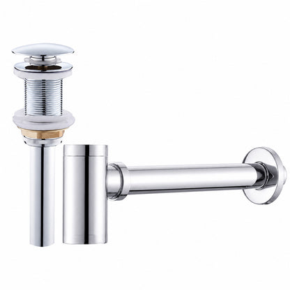 Contemporary Brass Pop-Up Sink Drain with Overflow, Wall-Mounted Bottle P-Trap Waste Assembly, Antique Brass / Chrome / Matte Black / Brushed Brass / Polished Gold