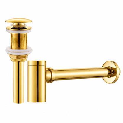 Contemporary Brass Pop-Up Sink Drain with Overflow, Wall-Mounted Bottle P-Trap Waste Assembly, Antique Brass / Chrome / Matte Black / Brushed Brass / Polished Gold