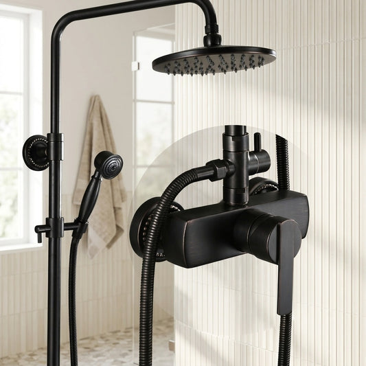 Lagomel wall-mounted tub and shower system in oil-rubbed bronze, set in a Traditional/Classic bathroom