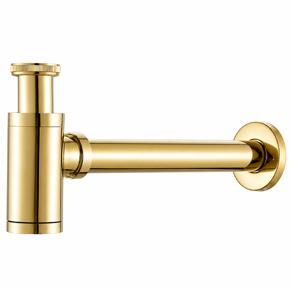 Contemporary Brass Pop-Up Sink Drain with Overflow, Wall-Mounted Bottle P-Trap Waste Assembly, Antique Brass / Chrome / Matte Black / Brushed Brass / Polished Gold