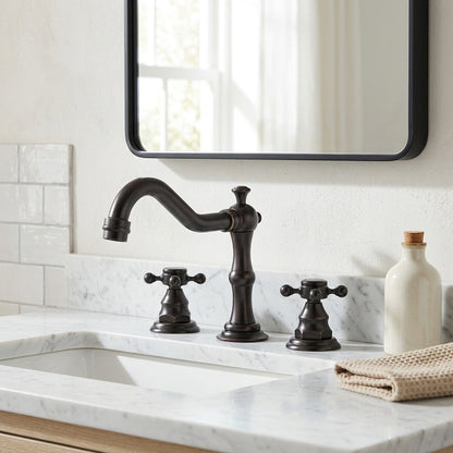 Lagomel widespread bathroom faucet, set in a Modern/Contemporary bathroom