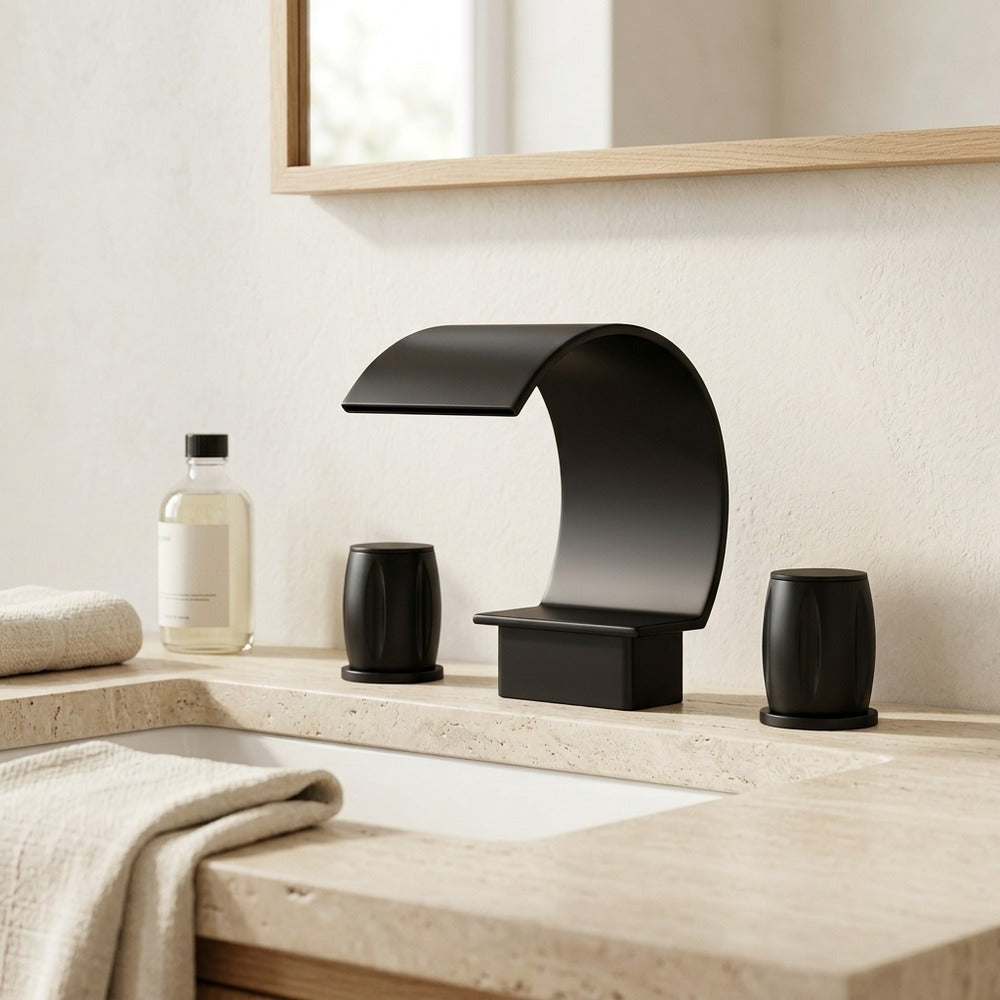 Lagomel waterfall widespread bathroom faucet, set in a Modern/Contemporary bathroom
