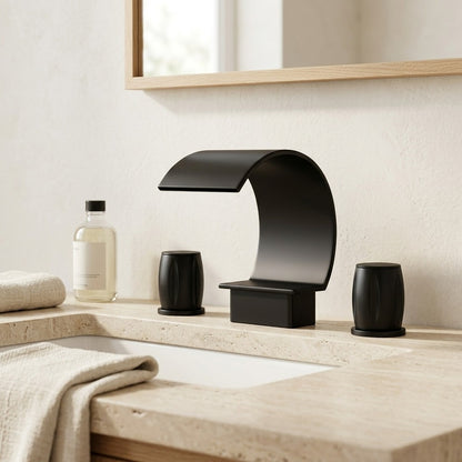 Lagomel waterfall widespread bathroom faucet, set in a Modern/Contemporary bathroom
