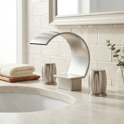 Lagomel waterfall widespread bathroom faucet, set in a Modern/Contemporary bathroom