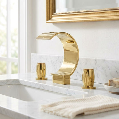 Lagomel waterfall widespread bathroom faucet, set in a Modern/Contemporary bathroom