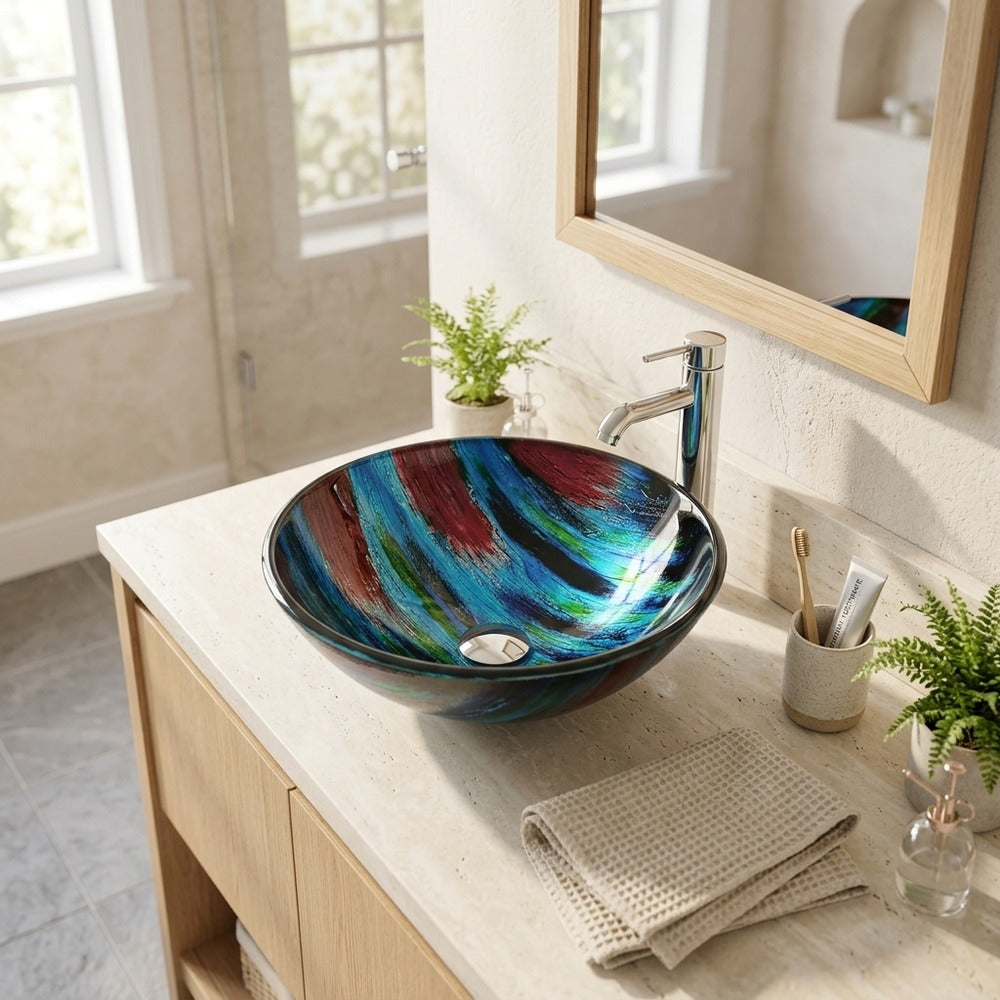 Lagomel vessel sink in chrome, set in a Contemporary bathroom