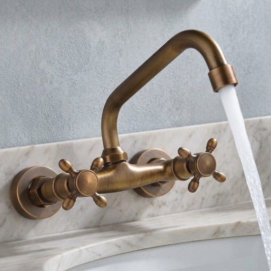 Lagomel wall-mount bathroom faucet in copper, set in a Vintage/Retro/Industrial bathroom