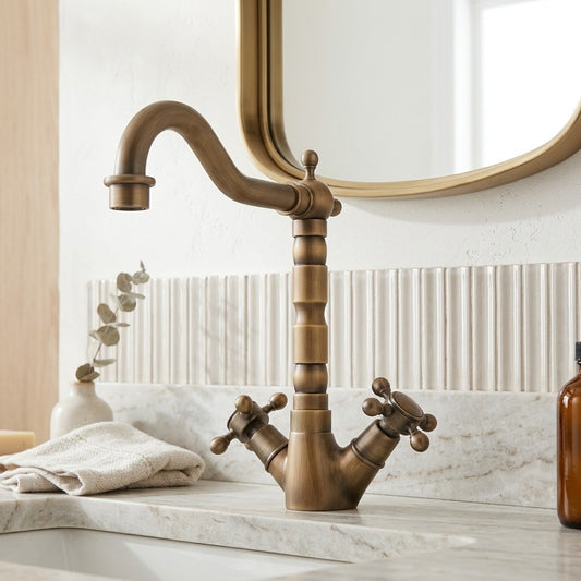 Lagomel single-hole bathroom faucet in copper, set in a Traditional/Classic bathroom
