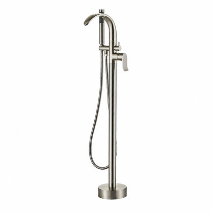 Brushed Nickel Modern Freestanding Tub Filler Faucet, Single-Handle Swivel Spout Faucet with Handheld Shower
