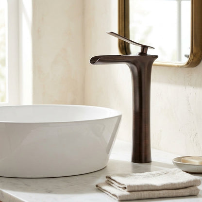 Lagomel waterfall single-handle vessel sink faucet, set in a Modern/Contemporary bathroom