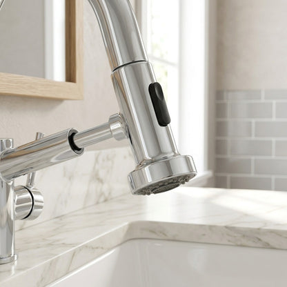 Lagomel pull-down replacement spray head in chrome, set in a Modern kitchen