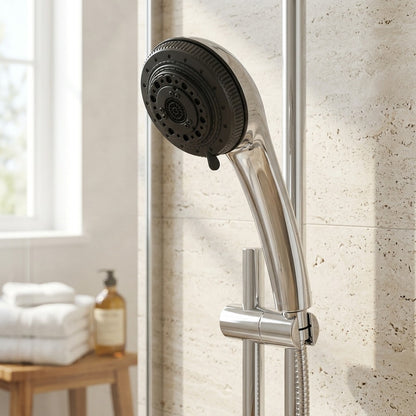 Lagomel hand shower in chrome, set in a Contemporary bathroom