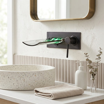 Lagomel waterfall single-handle wall-mount bathroom faucet, set in a Modern/Vintage/Retro bathroom