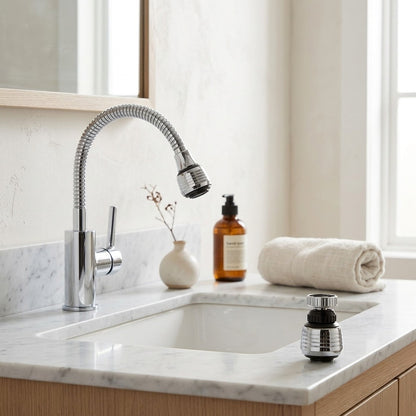Lagomel faucet aerator, set in a Modern bathroom