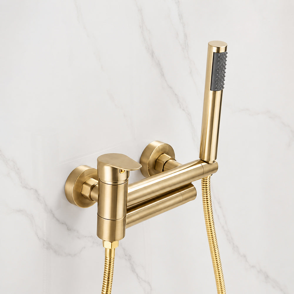 Modern Wall-Mount Tub Faucet, Single-Handle Swivel Spout Faucet with Handheld Shower, Brushed Gold / Matte Black / Gunmetal / Chrome / Matte White