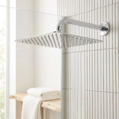 Lagomel rain shower head in chrome, set in a Contemporary bathroom