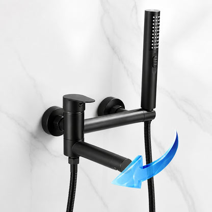 Modern Wall-Mount Tub Faucet, Single-Handle Swivel Spout Faucet with Handheld Shower, Brushed Gold / Matte Black / Gunmetal / Chrome / Matte White